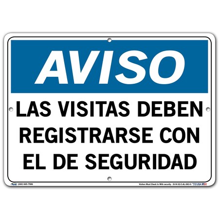 Vestil Aluminum Sign, 10-1/2" Height, 14-1/2" Width, Aluminum, Rectangle, Spanish SI-N-32-C-AL-063-S